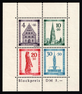 1949 Baden, French Zone of Occupation, Germany, Souvenir Sheet (Mi. Bl. 1 A, CV $100, MNH)