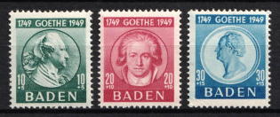 1949 Baden, French Zone of Occupation, Germany (Mi. 47 - 49, Full Set, CV $50, MNH)