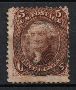1868 5c Jefferson, United States, USA (Scott 95, Brown, Used, CV $850)