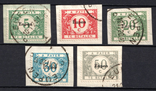 1920 Eupen on pieces, Belgium, German Occupation, Germany, Official Stamps (Mi. 1 - 5, Full Set, Used, CV $50)