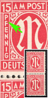 1945-46 15pf British and American Zones of Occupation, Germany, Pair (Mi. 8 I, Short 'F' in 'PFENNIG')