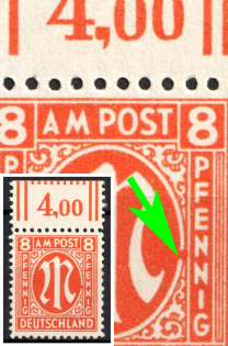 1945-46 8pf British and American Zones of Occupation, Germany (Mi. 21 II, Oval Broken on Right, CV $160)