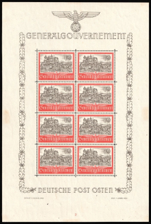 1941 10zl General Government, Germany, Full Sheet (Mi. 65, Plate Number '2', CV $30)