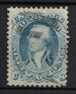 1861 90c Washington, United States, USA (Scott 72a, Pale Blue, Used, CV $650)