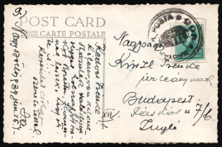 1939 (16 Jun) Hungary, Postcard from Syvlyush (Vynohradiv) (now Ukraine) to Budapest franked with 10f