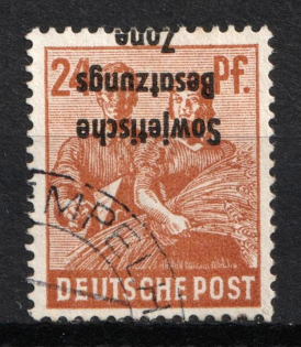 1948 24pf Soviet Russian Zone of Occupation, Germany (Mi. 190 K, INVERTED Overprint, Used, CV $100)