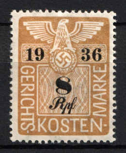 1936 8rpf Third Reich, Germany, Fiscal, Court Cost Stamp, Revenue