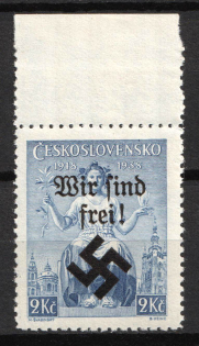 1939 2Kc Moravia-Ostrava, Bohemia and Moravia, Germany Local Issue (Mi. 30, Margin, Certificate, CV $80, MNH)