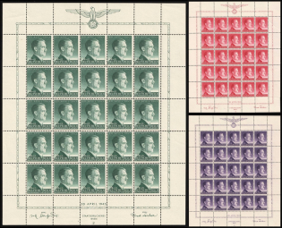 1943 General Government, Germany, Full Sheets (Mi. 101 - 103, Full Set, CV $100)