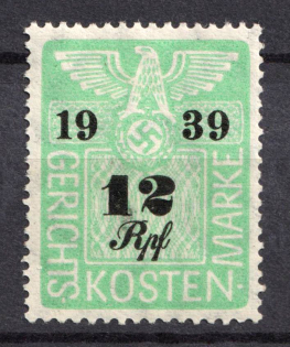 1939 12rpf Third Reich, Germany, Fiscal, Court Cost Stamp, Revenue