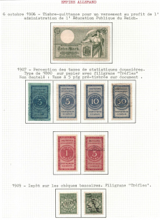 1906-09 German Empire Revenues Collection, Receipt Stamp for a Payment to the Public Education Administration, Customs statistics taxes, Tax on Bank Checks (Used)