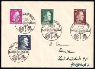 1942 (11 Jan) Ukraine, German Occupation, Germany, Cover from Rivne franked with 40pf, 50pf, 60pf and 80pf (Mi. 15 - 18, Commemorative Cancellations, CV $60)