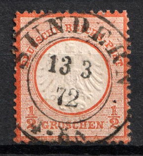 1872 1/2gr German Empire, Small Breast Plate, Germany (Mi. 3, Canceled, CV $70)