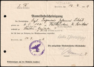 1939 (17 Jul) Berlin, Third Reich, Germany, Certificate of Military Registration (Violet Handstamp, Used)