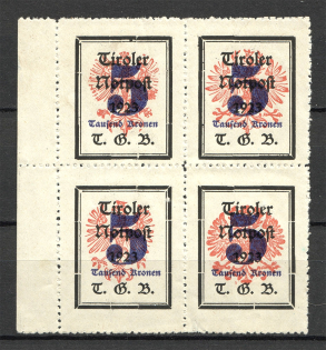 1921 Tyrol Austria Local Post Block of Four (Different Size of Eagle)