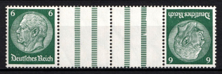 1933 6pf Third Reich, Germany, Tete-beche, Se-tenant, Zusammendrucke (Mi. KZ 18, CV $80, MNH)