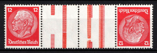 1933 12pf Third Reich, Germany, Se-tenant, Tete-beche, Zusammendrucke (Mi. KZ 19, CV $50)