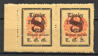 1921 Tyrol Austria Local Post Pair (Different Size of Value and Eagle, MNH)