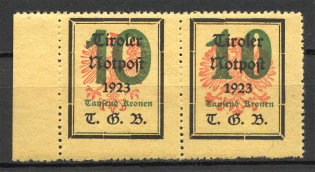 1921 Tyrol Austria Local Post Pair (Different Size of Value, MNH)