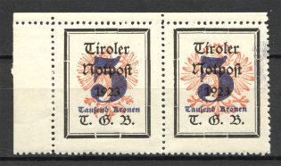 1921 Tyrol Austria Local Post Pair (Different Size of Eagle, MNH)