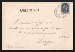 "1905 Russian Offices Levant Turkey Constantinople ""Apres depart"" (After the ship s departure) cover to Smyrna"