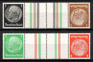 1934 Third Reich, Germany, Se-tenants, Gutter Tete-beches, Zusammendrucke (Mi. KZ 20, KZ 21.1, CV $40)