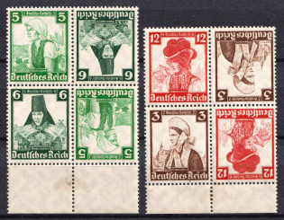 1935 Third Reich, Germany, Tete-beches, Se-tenant, Zusammendrucke, Blocks of Four (Mi. K 25 - K 26, Margins, CV $40, MNH)