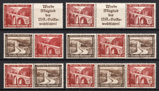 1936 Third Reich, Germany, Se-tenants, Zusammendrucke (Mi. W 113 - W 118, CV $80)