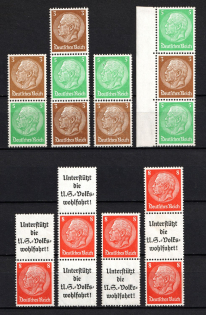 1936-37 Third Reich, Germany, Se-tenants, Zusammendrucke (Mi. S 127 - S 134, CV $100)