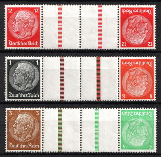 1936-37 Third Reich, Germany, Se-tenants, Gutter Tete-beches, Zusammendrucke (Mi. KZ 23.2.2, KZ 24, KZ 25, CV $30)