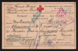 1916 Ekaterinburg Censorship, WWI Censored POW postcard to Austria with violet letters censor handstamp 'Opened by censor 47' and Vienna cs