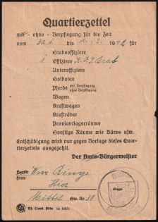 1942 (10 Feb) Third Reich, Germany, Payment for an Officer's Stay with a Private Individual (Black and Violet Handstamps, Used)