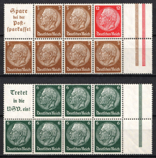 1939 Third Reich, Germany, Se-tenants, Zusammendrucke, Blocks (Mi. H-Bl. 94, 96, CV $30, MNH)