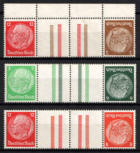 1939 Third Reich, Germany, Se-tenants, Gutter Tete-beches, Zusammendrucke (Mi. KZ 31 - KZ 33, Margin, CV $40)