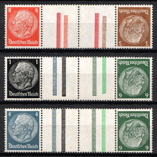 1940-41 Third Reich, Germany, Gutter Tete-beches, Se-tenant, Zusammendrucke (Mi. KZ 34 - KZ 36, CV $50, MNH)