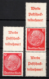 1940-41 Third Reich, Germany, Se-tenants, Zusammendrucke (Mi. S 203 - S 204, CV $70)