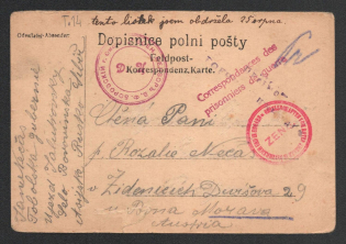 1914-17 Omsk Censorship, WWI Censored POW postcard from Omsk to Austria with violet round censor handstamp 'Military Censor DC Borovsky' and Austria cs