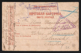 1914-17 Penza Censorship, WWI POW Censored postcard from Penza to Austria with blue boxed censor handstamp 'Viewed by censor' and Vienna cs