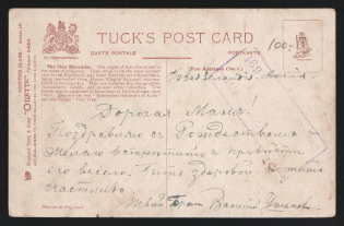 1916 Petrograd Censorship, WWI Censored postcard from Petrograd to New Zeland with violet boxed censor handstamp 'Opened by censor 691'