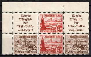 1937 Third Reich, Germany, Se-tenant, Zusammendrucke, Block (Mi. W 128, W 132, CV $60, MNH)