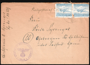 1944 (9 May) Third Reich, Military Mail, Germany, Airmail Cover (Mi. 1 B x, CV $60, Violet Handstamp, Used)