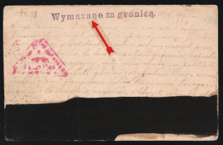 "1917 WWI Russia POW mail censored Red Cross stationery card Polish prisonner of war to Austria Galicia triple censorship - Russian Moscow mark + Austrian in Vienna and ""Blacked out abroad"" (in Polish) on back"