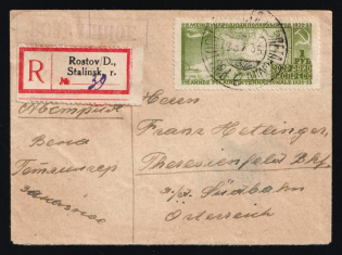 1935 Russia USSR Rostov-on-Don registered cover fr. 1932 1r Air Post 2nd International Polar Year to Austria