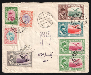 "1931 Persia Iran Teheran Air Mail multifanked cover via Russia USSR ""Received by Air Post"" mark + Air Post label via Berlin Germany to Stockholm Sweden"