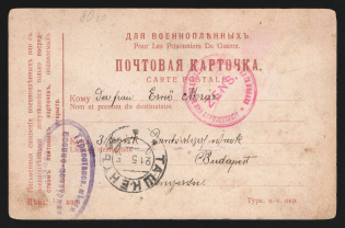 1916 Tashkent Censorship, WWI Censored POW postcard to Austria with violet letters oval handstamp 'Military Censorship Commission' and Austria cs