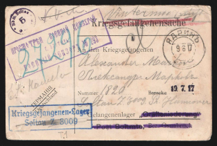 1917 Censorship, WWI Censored POW postcard from Germany with violet boxed censor handstamp 'Viewed by censor 293' and Germany cs