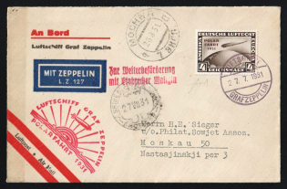 "1931 Germany LZ 127 Arctic Post Polar Flight LUFTSCHIFF / GRAF ZEPPELIN mobile PO pmk + Icebreaker ""Malygin"" Anchor pmk Air Mail cover fr. 4 RM to Moscow USSR Russia"