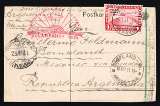 1931 Germany Graf Zeppelin LZ 127 Arctic Polar Flight Berlin-Staaken via USSR Russia Leningrad Airship pmk Air Mail postcard fr. 1 RM to Bompland Argentina