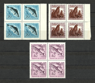 1960 Marine Life Blocks of Four (Full Set, MNH)