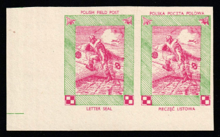 Poland, Military Mail, Field Post Feldpost, Pair (Corner Margins, Imperforate)